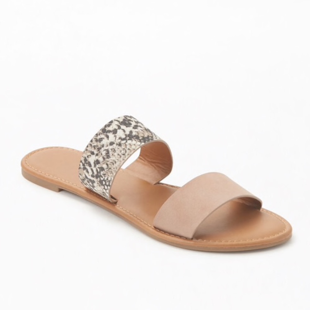 NWOT Faux Snakeskin & Beige Double Strap Sandals